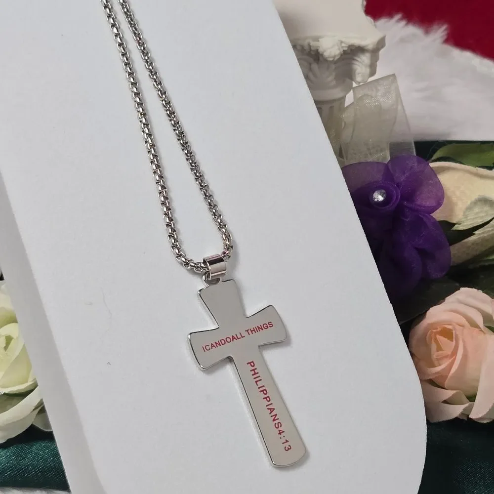 Baseball Cross Necklace Philippians 4:13 Stainless Steel 24